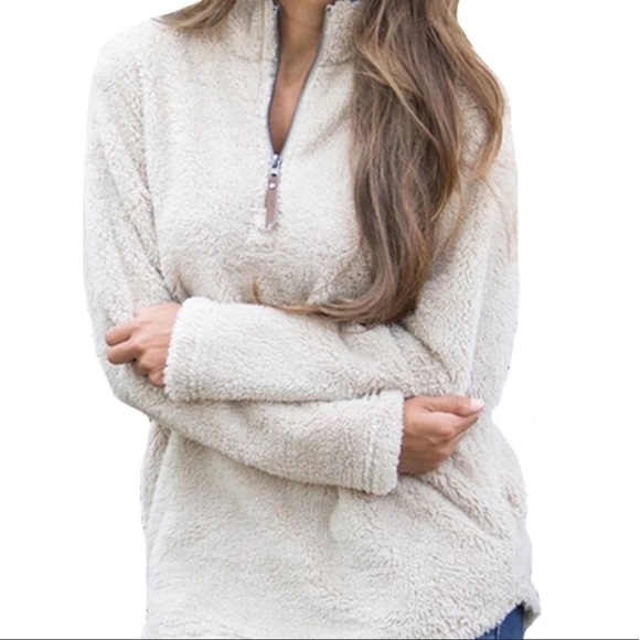 Tan Sherpa Quarter Zip Pullover Fleece - Picture 2 of 8